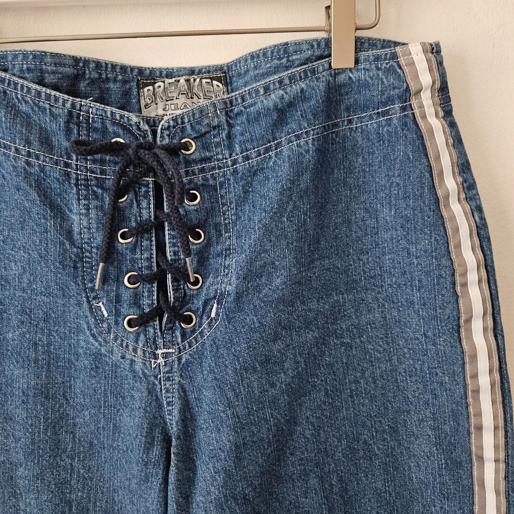 Y2k 90s Lace-Up Jeans with Strip Detail Size 13/14
